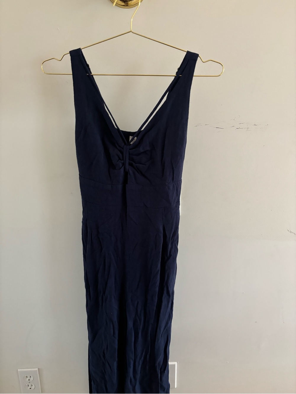 Arabess Navy Blue Wide Leg Jumpsuit Size S Ruched Strappy